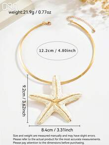 OOQ 1pc Exaggerated Handwoven Starfish Pendant Necklace, Gold Metal Women's Fashion Necklace, Suitable For Beach, Party, Daily Wear (Handmade Raffia Weaving, Random Shape) - White - View 2