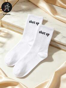 Casual Versatile Sports Letter Pattern Mid-Calf Socks - White - View 2