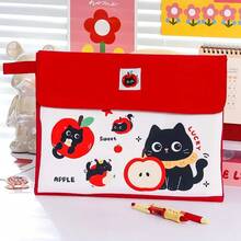 Carpeta multifuncional para niños con diseño de gato, bolsa de almacenamiento de documentos de gran capacidad, bolsa para material escolar e información, bolsa de documentos de oficina con d - Negro - Ver 1