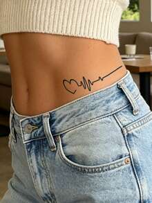 Herbal Juice Semi-Permanent Tattoo Sticker, Minimalist Heart & ECG Pattern, 14 Days Non-Fading, Music Festival Party Gift, Temporary Body Tattoo For Shoulder, Neck, Collarbone, Waist, Abdomen, Back, 1pc - Blue - View 3