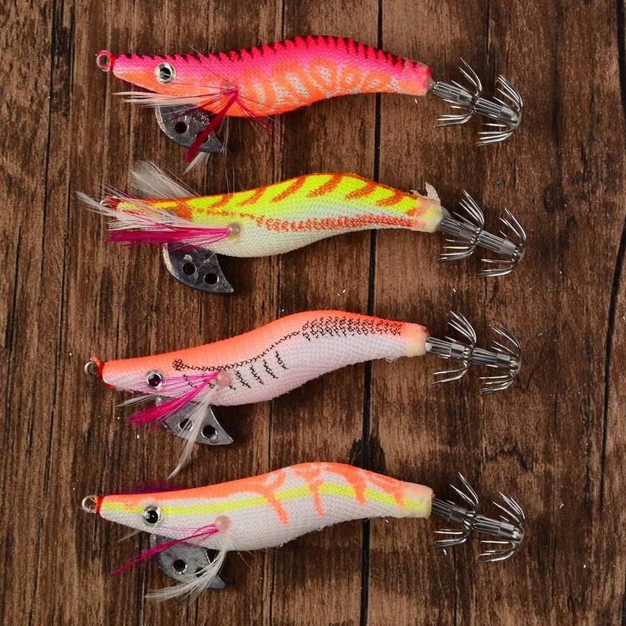 4pcs/Set 8cm 8g Realistic Wooden Shrimp Lure Plastic Fish Bait Fishing Tackle - Multicolor - View 1