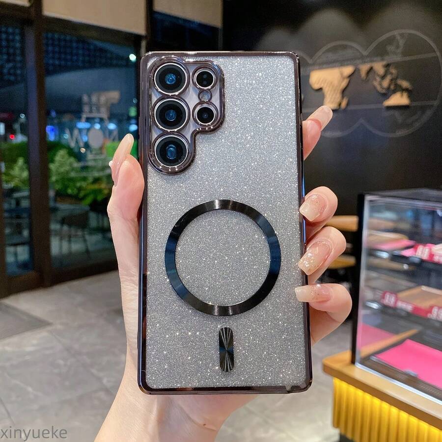 奢華亮片磁吸無線充電保護殼，適用 Galaxy S24 S23 S22 S25 Ultra Plus S25 FE，TPU 手機殼適用 A05 A15 A35 A25 A14 A17 A24 A34 A54 A26 A36 A16 A06 A25 5G，適合送給男朋友/女朋友的禮物