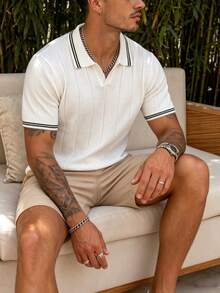 Men's Fashion Casual Vacation Style Short Sleeve Polo Shirt - White - View 4