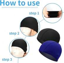 Set 2 cuffie nuoto unisex elastiche morbide nero e blu, taglia unica per capelli corti lunghi uomo donna bambino piscina surf - A - Visualizzare 4