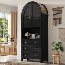 Tall Cabinet With Drawers And Doors, Free Standing Tall Arch Storage Unit For Kitchen And Living - 黑色 - 查看 1
