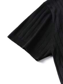 Men's Classic Half-High Neck Ribbed Short Sleeve Knit Sweater, Perfect For Summer Outings, Fashion Essential - Black - View 8