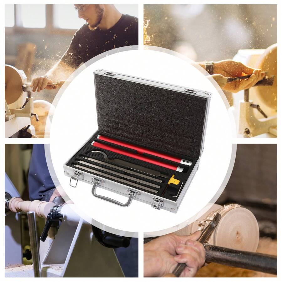 Red 8Pcs Wood Turning Tools Set, 2.65lbs Carbide Blade Lathe Turning Tools With Case For Smoothing, Roughing, Hollowing, And Detailing Work - Red - 查看 1