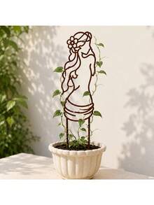 Elegant Line Woman Iron Art Climbing Trellis, Vintage Distressed Iron, Minimalist Artistic Design, Suitable For Garden Decoration, For Climbing Plants Like Roses And Clematis To Grow, Outdoor Flower Pot Decoration, Garden Ground Stake Decoration - A - View 5