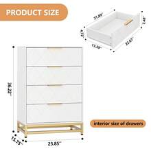 Cómoda de 4 Cajones para Dormitorio – Diseño Moderno con Tiradores Dorados y Patas Metálicas, Cajones Profundos, Organizador de Ropa para Clóset, Recámara o Entrada​ - Blanco - Ver 3