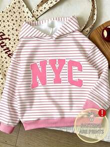 Young Girl Letter Pattern Warm Hooded Sweatshirt - Pink - View 1