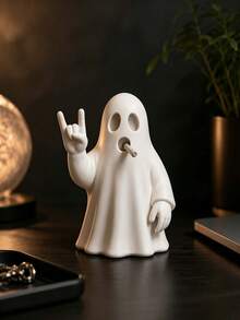Creative Cool Rock Ghost Desktop Ornament | Personalized Mini Figurine Fun Decor, Office Bedroom Decoration, Punk Style Mini Ghost Figurine, Unique Gesture Design, Right Hand Making Love Gesture, Desktop Decor Ornament, Music Lover Ghost Small Statue, Rock Style Gift Collection Essential - Upgraded Version - View 4