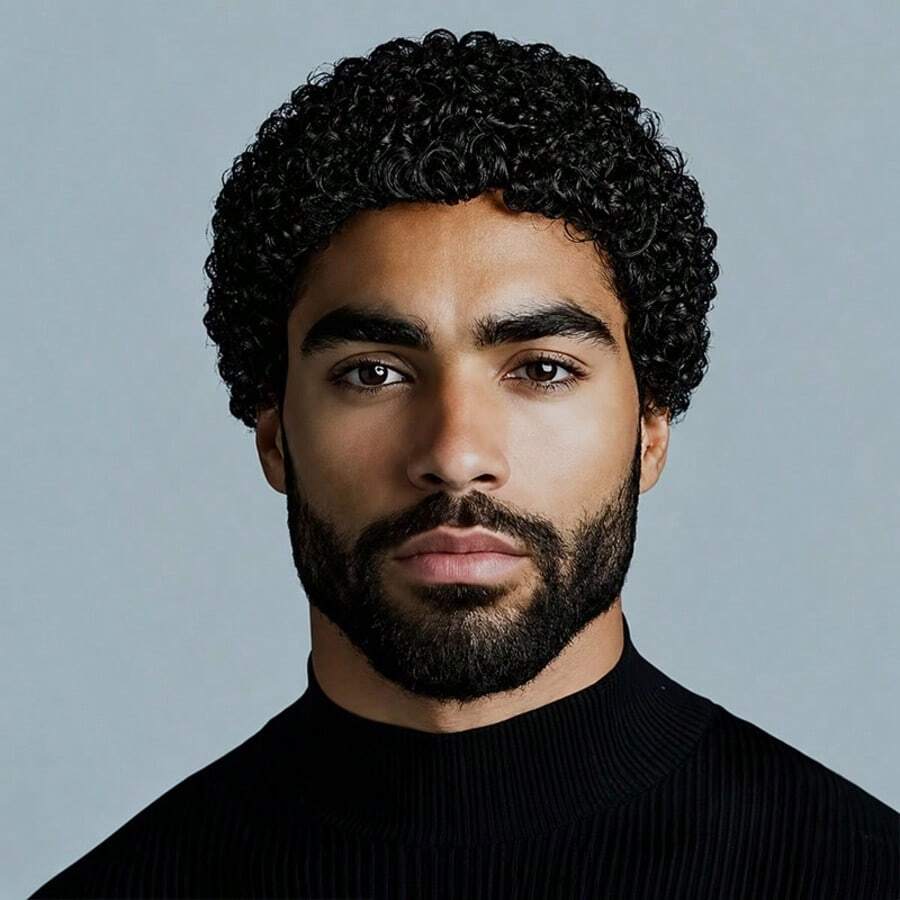 AMECIRE Men's Wigs Human Hair Wig Pixie Cut Wig Curly Wig Black Short Hair Wig Suitable For Everyday Wear