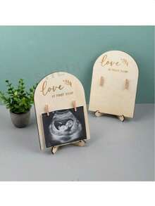 1pc Wooden Double-Sided Ultrasound Photo Frame, Pregnancy Or Anniversary Countdown Photo Frame, Desktop Decor Display, Wooden Photo Frame Ornament, Pregnancy Ultrasound Color Photo Memorial Frame - A - View 5
