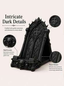 Halloween Gothic Skull Phone Stand, Dark Gothic Style Desktop Phone Holder With Skull And Thorn Details, Black Decorative Desktop Phone Stand, Suitable For Desk, Bedside Table, Shelf, Home Office Decor, Gothic Style Enthusiast Gift, Halloween Gift, Christmas Gift, Birthday Gift, Back To School Gift - A - View 6