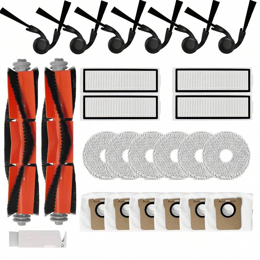 25 Pcs Replacement Accessories Kit Compatible With Xiaomi Robot Vacuum 5, 5 Pro, Spare Parts, Include 2 Mian Brush, 6 Side Brushes, 4 Filters, 6 Mop Pads, 6 Dust Bags And 1 Cleaning Tool - 5 Pro - View 1