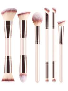 Anfänger Doppelseitiges Make-up Pinsel Set 6 Stücke, Doppelkopf Foundation & Rouge Pinsel, Doppelwinkel Kontur & Highlighter Pinsel, Doppelspitze Concealer & Lidschatten Pinsel, Farbverlauf Borsten Tragbarer Puder Pinsel, Komplettes Make-up Werkzeug Set für Basis, Kontur und Augen Make-up - Verschiedenfarbig - Übersicht 14