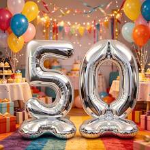 2pcs Silver Extra Large 126.68cm/42inch Number Balloons (18/20/30/50) Number Balloon Set, Giant Large Size Number Foil Balloons, Suitable For First Birthday, Birthday, Anniversary, Anniversary Party Decoration, Anniversary Celebration Event Decoration, - 20 - View 10