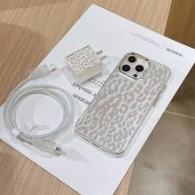 6pcs Metal Photo Frame Transparent Leopard Print Phone Case + Charger Head Cover + Cable Protector + Storage Rope + Data Cable Protector Rope TPU Anti-Drop Protective Case For IPhone 11 12 13 14 15 16 17 Pro Max, Suitable As Birthday And Christmas Gifts For Couples, Family, And Friends - Multicolor - View 5
