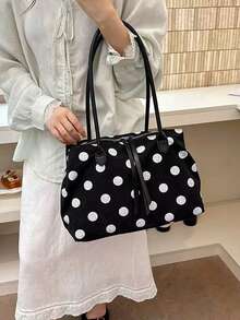 3-Compartment Linen Canvas Tote Bag, Large Capacity Commuter Handbag, 2026 New Bucket Bag - Black - View 7