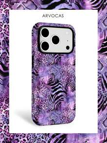 Purple Leopard Zebra Snake Pattern 2-In-1 Hard Shell + TPU Soft Shell Matching Phone Case, Protective Phone Case, Perfect Gift Phone Case, Compatible With IPhone 11 12 13 14 15 16 16e 17 Pro ProMax Air, Galaxy S23 S24 S25 - Matte Non-magnetic - View 1