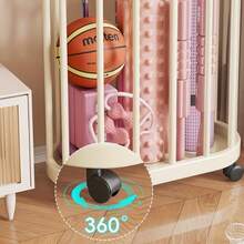1pc Rolling Storage Bin With Smooth Wheels, Space-Saving Open Mesh Design, Suitable For Storing Yoga Mats, Rackets And Home Fitness Equipment, Bathroom Laundry Basket, Durable Plastic Structure, Back To School Storage Basket - Multicolor - View 4