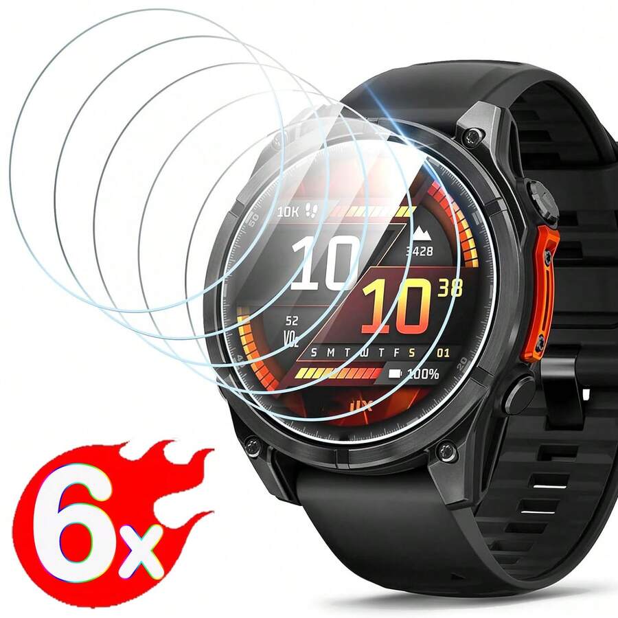 6PCS Tempered Glass Screen Protector Compatible With Fenix 8 Pro 7 7S 7X Pro 6 6S 6X Pro AMOLED Solar Compatible With Samsung Galaxy Watch Ultra 2025 Watch8 Classic Watch7 Watch6 Watch5 Pro Watch4 Glass Screen Protector Forerunner 965 955 945 245 255 45 55 Glass Cover Screen Film Anti-Scratch HD Clear Instinct 2X 3 Protective Glass Film
