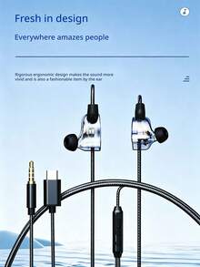 ASUS Adol L08 Wired Earphones Type C/3.5mm Interface In-Line Microphone Support Song Switching/Call/Volume Control HiFi Sound Quality Black/White PC Phone In-Ear Wired Earphones - View 7