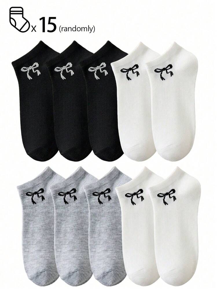 30/20/15/10/5/1 Pair Of Women's Invisible Socks,White/Black/Gray,Cute,Girls' Socks,Cartoon Details,Rail Breathable Hole Design,Soft,Random Colors - Multicolor - View 16