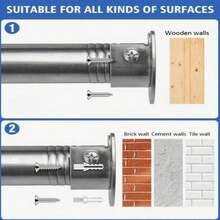 5 Sizes, Stainless Steel Adjustable Closet Rod, Suitable For Wardrobe, Room Divider Curtain Rod, Easy To Install, Suitable For Bathroom, RV, Living Room, Bedroom, Curtain Rod, Closet Hanging Rod, Clothes Drying Rod, Bathroom Accessories - Silver - View 8