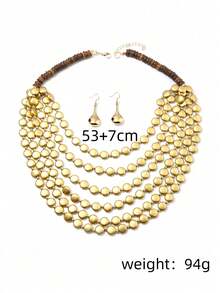 1 Set Multi-Layer Geometric Round Bead Necklace Set, Women's Jewelry Set For Party, Gathering, Daily Wear - Gold - View 2