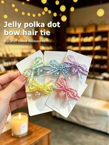 10/5/2pcs/1pc Girls Pearl Polka Dot Transparent Jelly Color Bow Hair Ties Hair Accessories Minimalist Fashion High-End Round Bead Ponytail Elastic Bands High Elasticity No Hair Damage Hair Accessories Suitable For National Day Student Gifts Daily Hair Styling - Multicolor - View 12