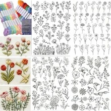 Floral Plant Water-Soluble Embroidery Pattern, Dissolvable Non-Woven Fabric Pre-Printed Embroidery Sticker, Self-Adhesive Non-Woven Fabric Pre-Printed Embroidery Pattern - Black and White - View 11