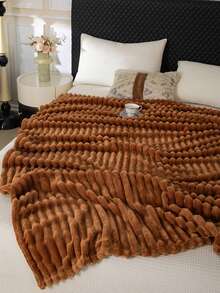 1pc Luxury Double-Sided Comfortable Striped Blanket, Soft & Warm, Suitable For Nap, Office, Camping, Sofa - Multi-Purpose Polyester Bed Sheet, Perfect Christmas Gift, Compressed Packaging, Lightweight & Elegant, Cloud-Like Touch - Mocha Brown - View 11