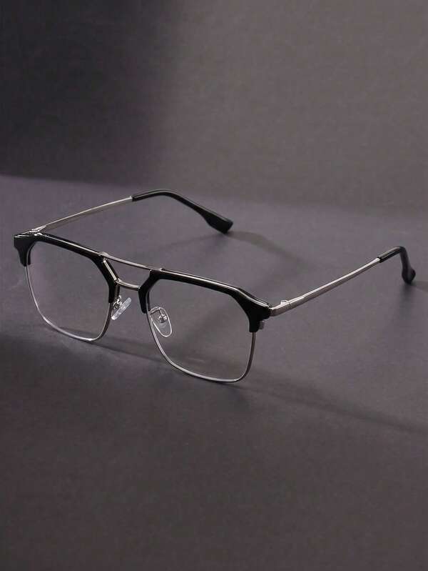 1 Pair Men's Half-Frame Metal Glasses, Premium Versatile For Daily Wear, Travel, Party, Beach, Vacation