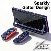 Switch 2 閃亮亮片透明硬殼保護套，可拆卸透明閃亮外殼，適用主機與 Joy-Con，防刮耐衝擊防摔全方位保護，Switch 2 遊戲配件 - 查看 2