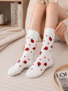 5 Pairs/1 Pair Colorful Cute Cartoon Insect Pattern Mid-Calf Socks, Women's Casual Sweet Ladybug Pattern Sports Socks, Breathable Skin-Friendly Moisture-Wicking, Suitable For Daily Wear And Outdoor Sports - Multicolor - View 3
