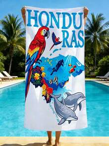 1pc Island Style Parrot & Coral Fish Microfiber Beach Towel, Soft Absorbent Lightweight Towel, Suitable For Adults And Teens, Perfect For Beach, Travel And Swimming Beach Blanket - Multicolor - View 10
