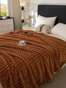 1pc Luxury Double-Sided Comfortable Striped Blanket, Soft & Warm, Suitable For Nap, Office, Camping, Sofa - Multi-Purpose Polyester Bed Sheet, Perfect Christmas Gift, Compressed Packaging, Lightweight & Elegant, Cloud-Like Touch - Mocha Brown - View 8