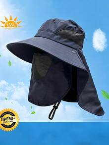 1pc UV Protection Wide Brim Bucket Hat With Detachable Face Mask, Suitable For Hiking, Fishing, Outdoor Activities, Unisex Summer Hat - Multicolor - View 5
