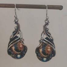 2pcs/Set Sun Moon Earrings, Sky Beauty Earrings, Universe Earrings, Mythological Earrings, Water Drop Earrings, Pendant Earrings, Star Earrings, Jewelry Accessories - Silvery - View 6
