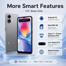 ZTE Blade A35e Smartphone, Silver Gray, Unlocked, Android 14, (2GB RAM + 4GB Fusion Memory) + 64GB ROM, 5000mAh Battery, Dual SLM 4G, 4G LTE, Global Version - Silver Gray - View 7