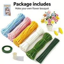 Tallo de tubería de limpieza, materiales florales hechos a mano, conjunto de ramo de flores de terciopelo de tubería con accesorios y tutorial, kit DIY mejorado hecho a mano, adecuado para decoración y regalos - Ramo de la serie colorida - Ver 10