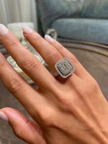 1PC Women's Fashion Personalized Ring, Exquisite Luxury High-End Alloy Cubic Zirconia Inlaid Ring - Suitable For Engagement, Wedding, Proposal, Daily Wear And Gift Jewelry - Silver - View 2
