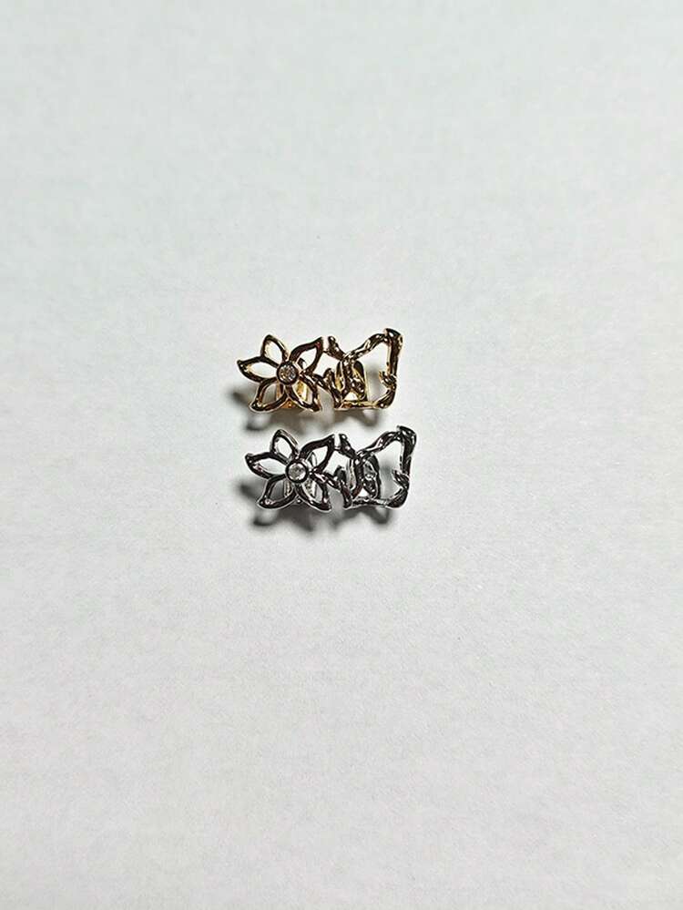 中性銀色與金色牙齒格麗爾 奢華 CZ 水鑽花朵嘻哈風可客製化牙齒配件，適用萬聖節，牙刷、牙齒清潔工具、牙科配件、旅行牙刷 - 彩色 - 查看 2