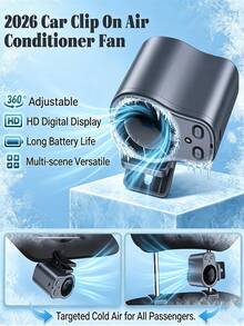 Car Clip-On Fan 360° Rotatable Mini Fan, Suitable For Car Sun Visor, Roof Handle, Seat Belt, Seat, Compact Portable Rechargeable Cooling Fan With LED Display, Suitable For Vehicle, SUV, RV, Van, Stroller, Hands-Free Waist-Clip And Neck-Hanging Fan, Suitable For Outdoor, Tent - A - View 3