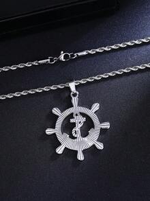 1pc 2026 New Stainless Steel Jewelry, Men's Necklace, Titanium Steel Hip Hop Punk Anchor Pendant Stainless Steel Sweatshirt Chain Hoodie Chain Cross-Border Vintage Personalized Men's Gift Wholesale Men's Daily Wear - Antique Silver - View 7