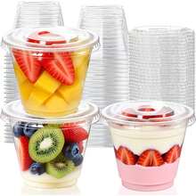 280ml Personalized Transparent Cup With Lid, Reusable Thickened Clear Cup, Suitable For Ice Cream, Cake, Snacks, Fruit, Cold Drinks, Smoothies, Pudding, Salad, Ideal For Home, Restaurant, Beverage Shop, Cafe, Outdoor Party, Halloween, Christmas - Transparent - View 6