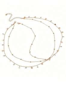 1 pieza Accesorio para el cabello de cadena de cabeza con colgante de borla en forma de corazón, estilo bohemio de vacaciones, cadena de strass multicapa - Dorado - Ver 7