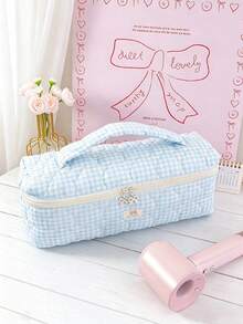 Quilted Heart Design Hair Dryer Storage Bag, Hand In Hand To Increase Capacity Hair Dryer Curling Iron Storage Box, Fashionable Hairstyle Tool Storage - Multicolor - View 15