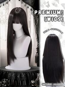 alicegarden Wig Sintetis Panjang 30 Inci, Gaya Lurus Alami, Warna Hitam Memukau, Dengan Desain Poni, Cocok Untuk Pemakaian Sehari-hari Wanita, Hadiah Wig Alami dan Tahan Lama - Hitam - View 3